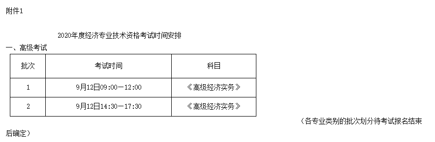 煙臺高級經濟師2020年考試時間