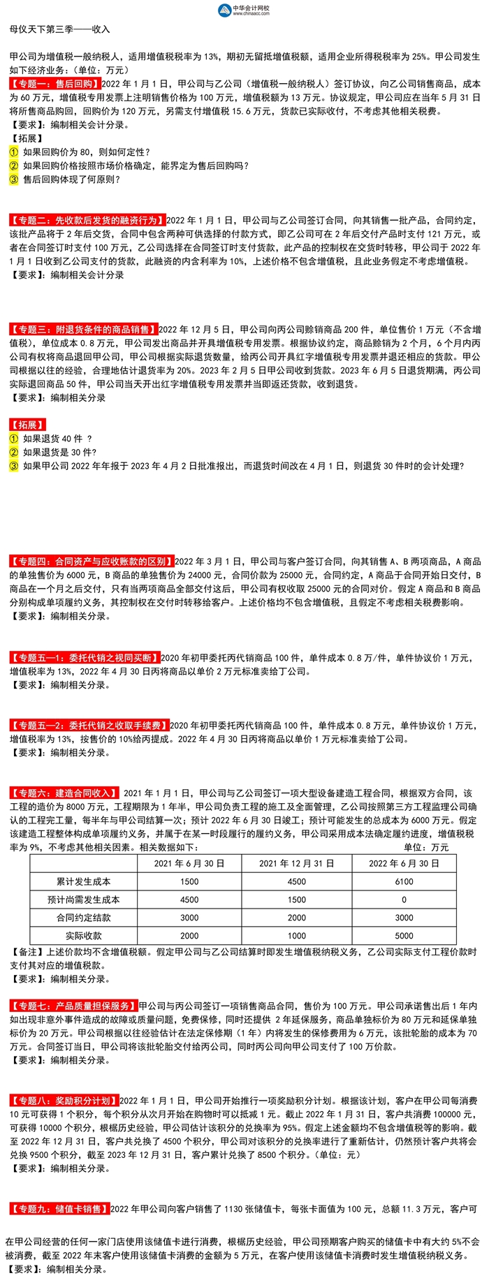 高志謙中級會計實務母題第三季——收入專題！