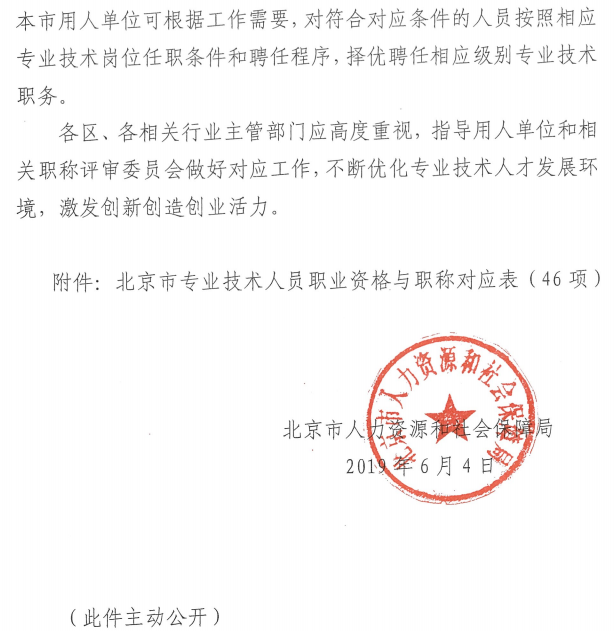 北京關于建立職業資格與職稱對應關系的通知