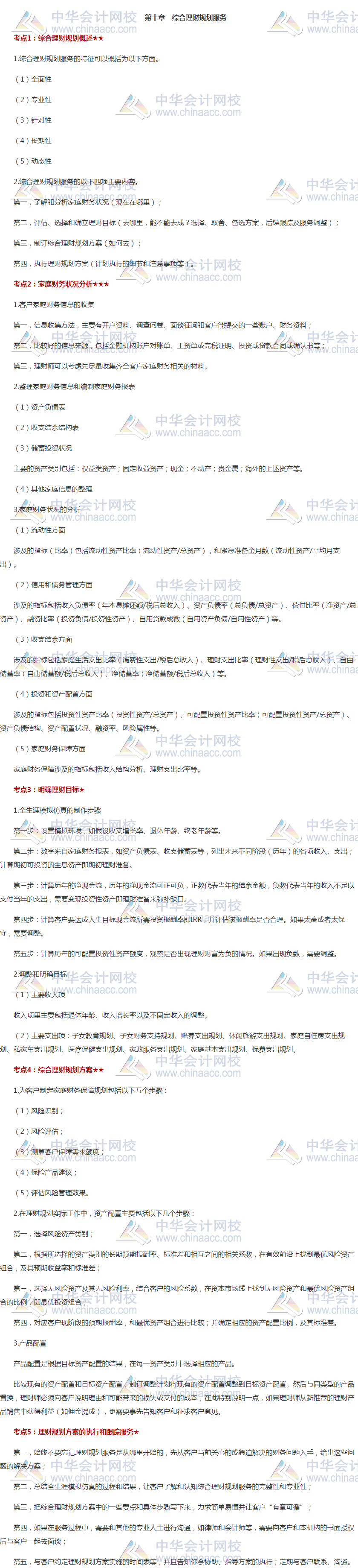 銀行中級《個人理財》高頻考點：第十章 綜合理財規劃服務