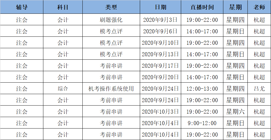 2020注會《會計》C位奪冠課表來了！