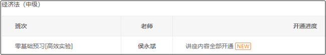 高效實驗班經濟法侯永斌預習課程全部開通