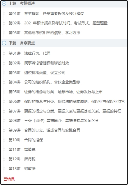 高效實驗班經濟法侯永斌預習課程全部開通