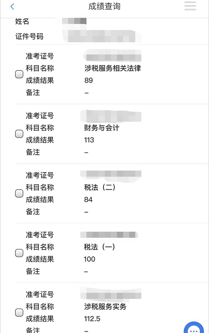 五科全過稅務師考試成績單2