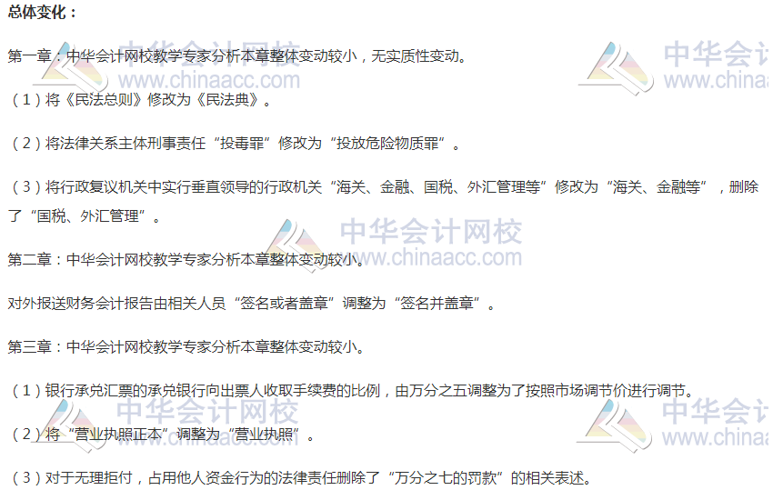 2021年初級經濟法基礎教材變化