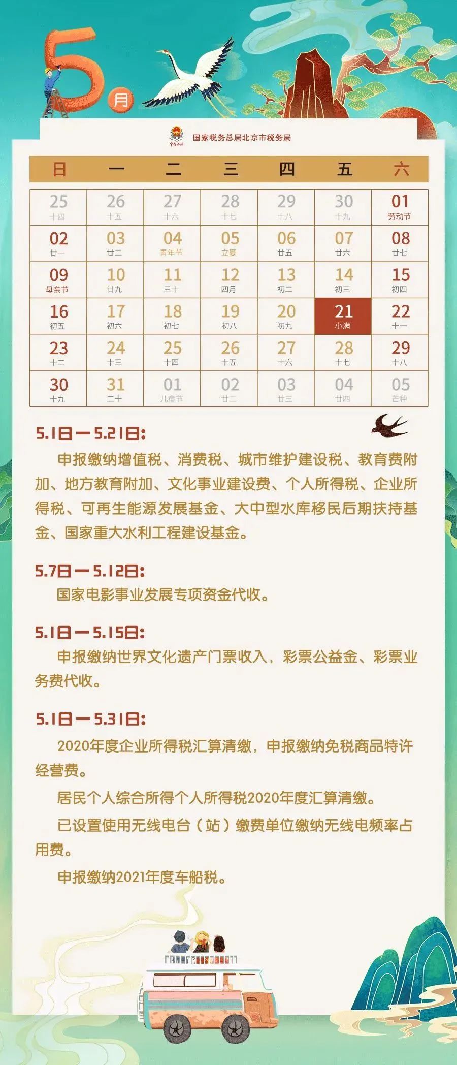5月征期日歷及本月開始實施的稅費政策！