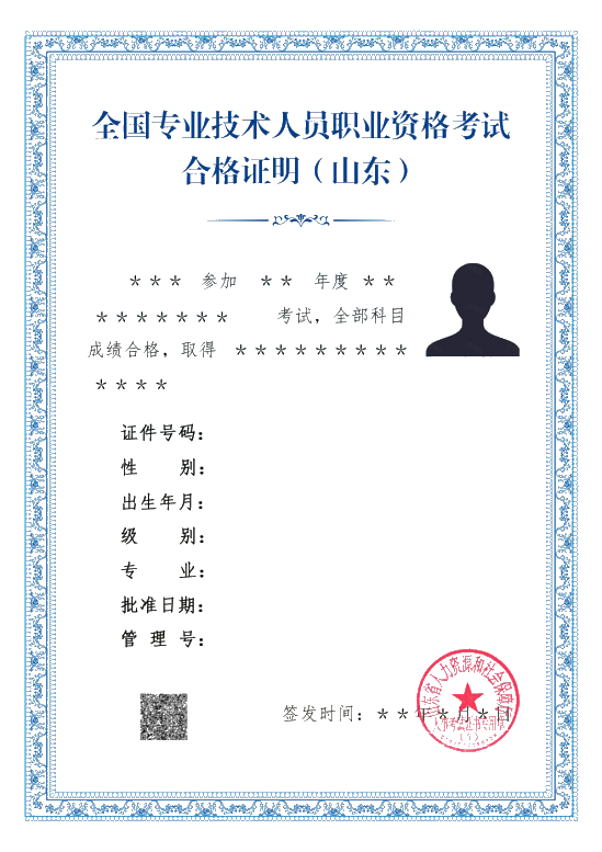 全國專業技術人員職業資格考試合格證明（模板）