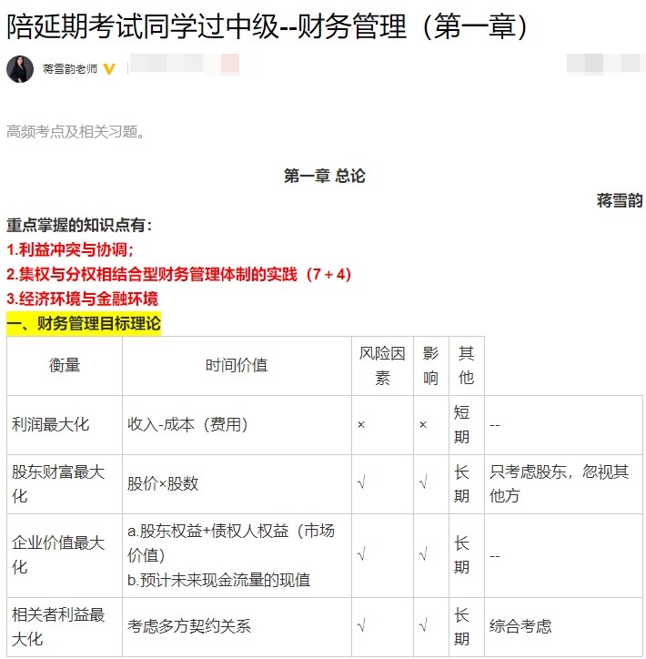 蔣雪韻總結：陪延考同學過中級財務管理 