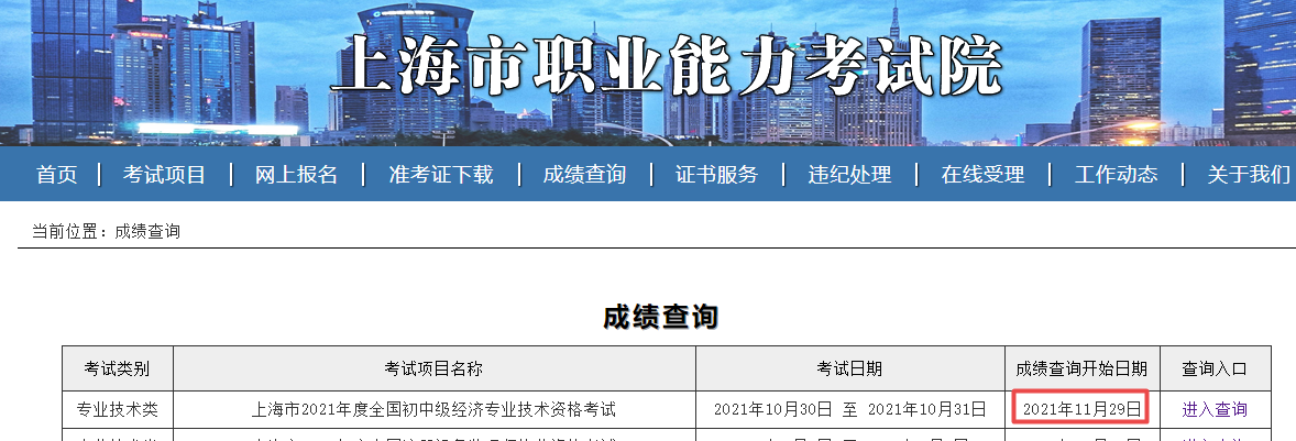 上海初中級經濟師考試成績查詢時間
