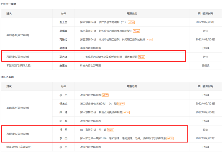 所有考生請注意！初級會計習題強化階段課程已更新！
