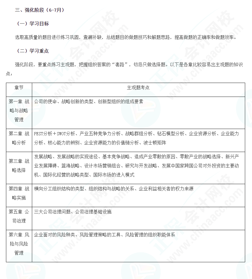 2022年注會戰略強化階段學習計劃