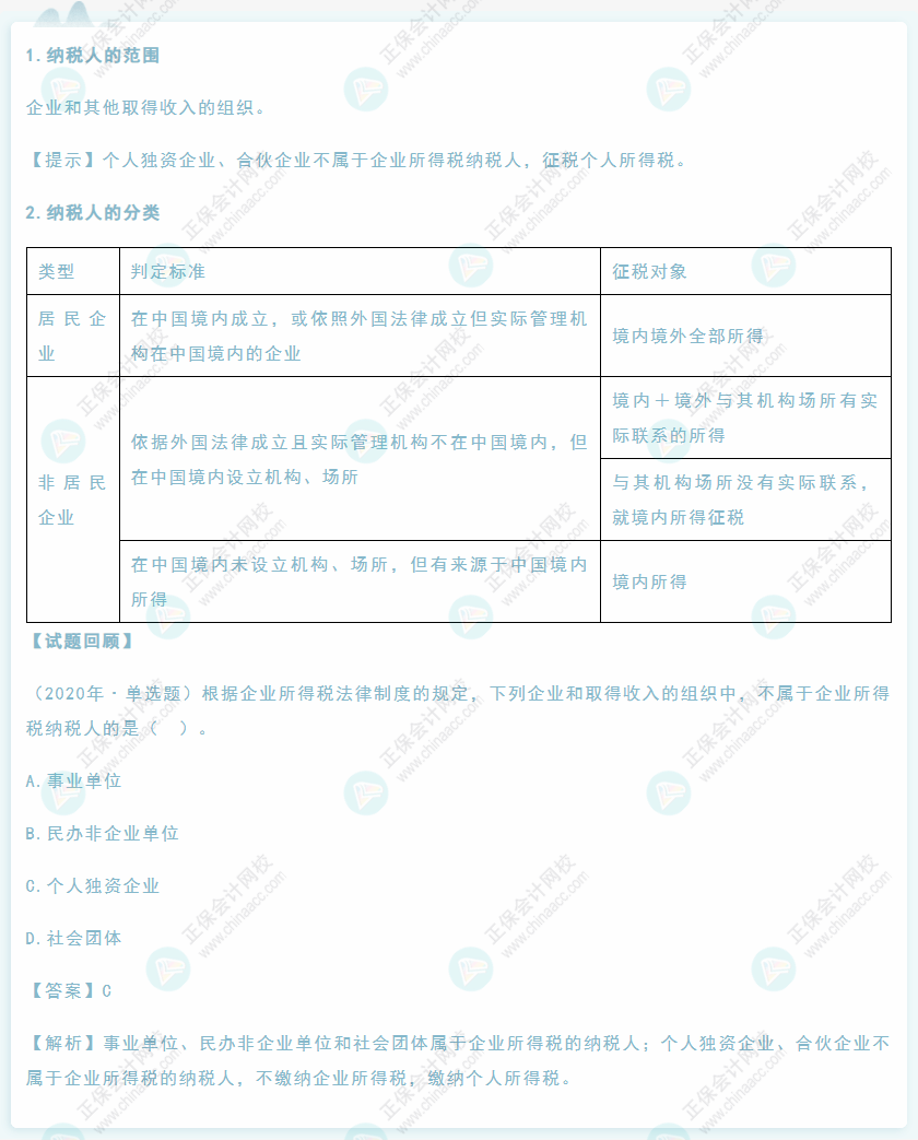 2022年初級會計《經(jīng)濟(jì)法基礎(chǔ)》高頻考點(diǎn)：企業(yè)所得稅納稅人