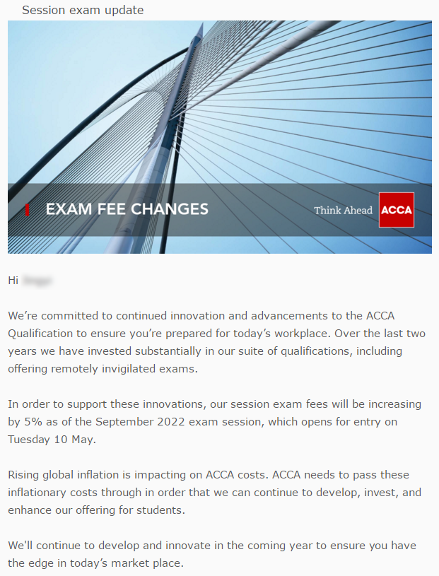 ACCA考試費用上漲5%！2022年9月季考報名起實施！