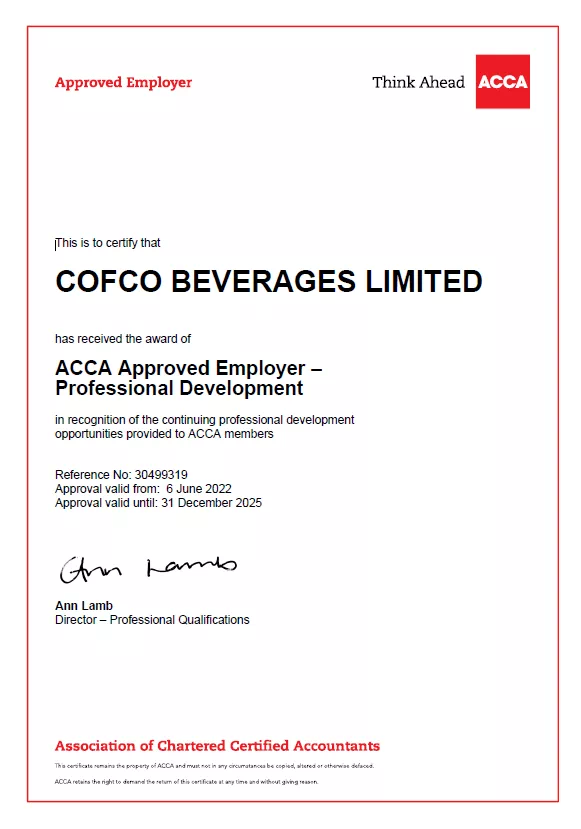 ACCA雇主 | 認可：中糧飲料有限公司成為ACCA認可雇主