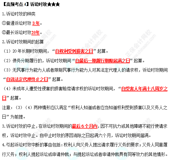 2022中級會計職稱《經濟法》高頻考點：訴訟時效