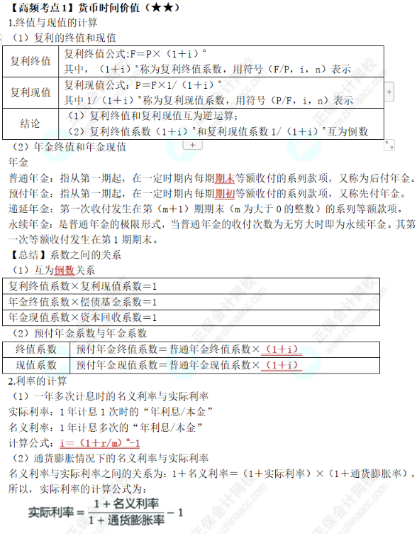 中級《財務管理》第二章高頻考點1：貨幣時間價值
