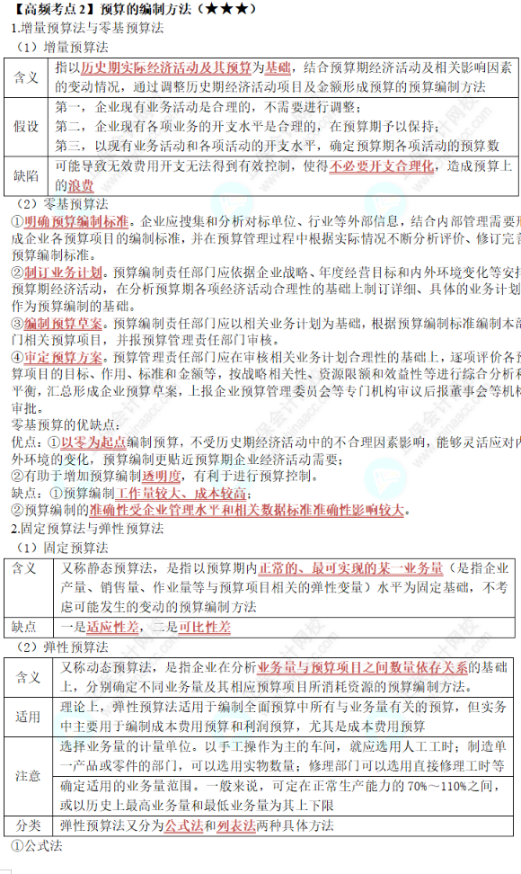 中級《財務管理》第三章高頻考點2：預算的編制方法