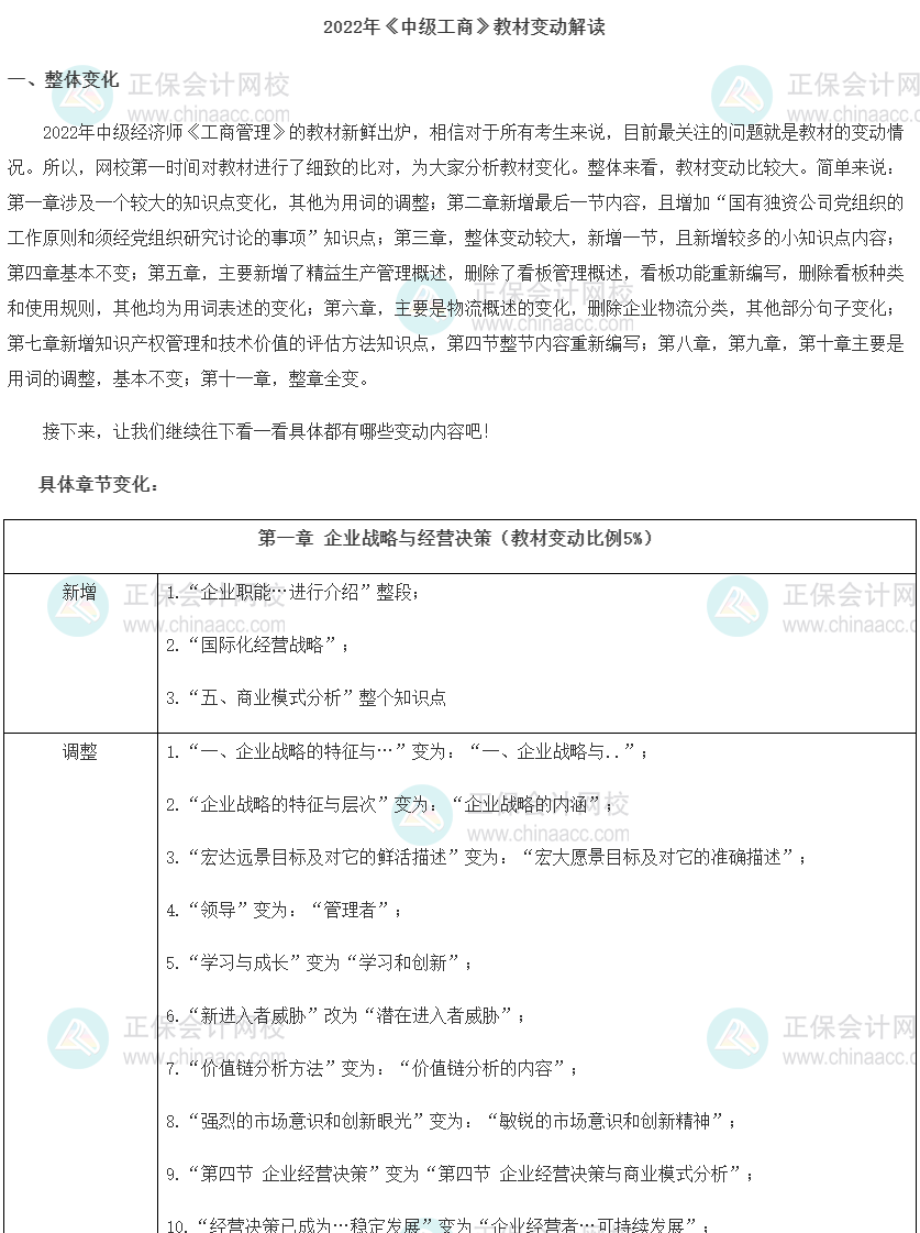 2022年中級經濟師《工商管理》教材變動解讀