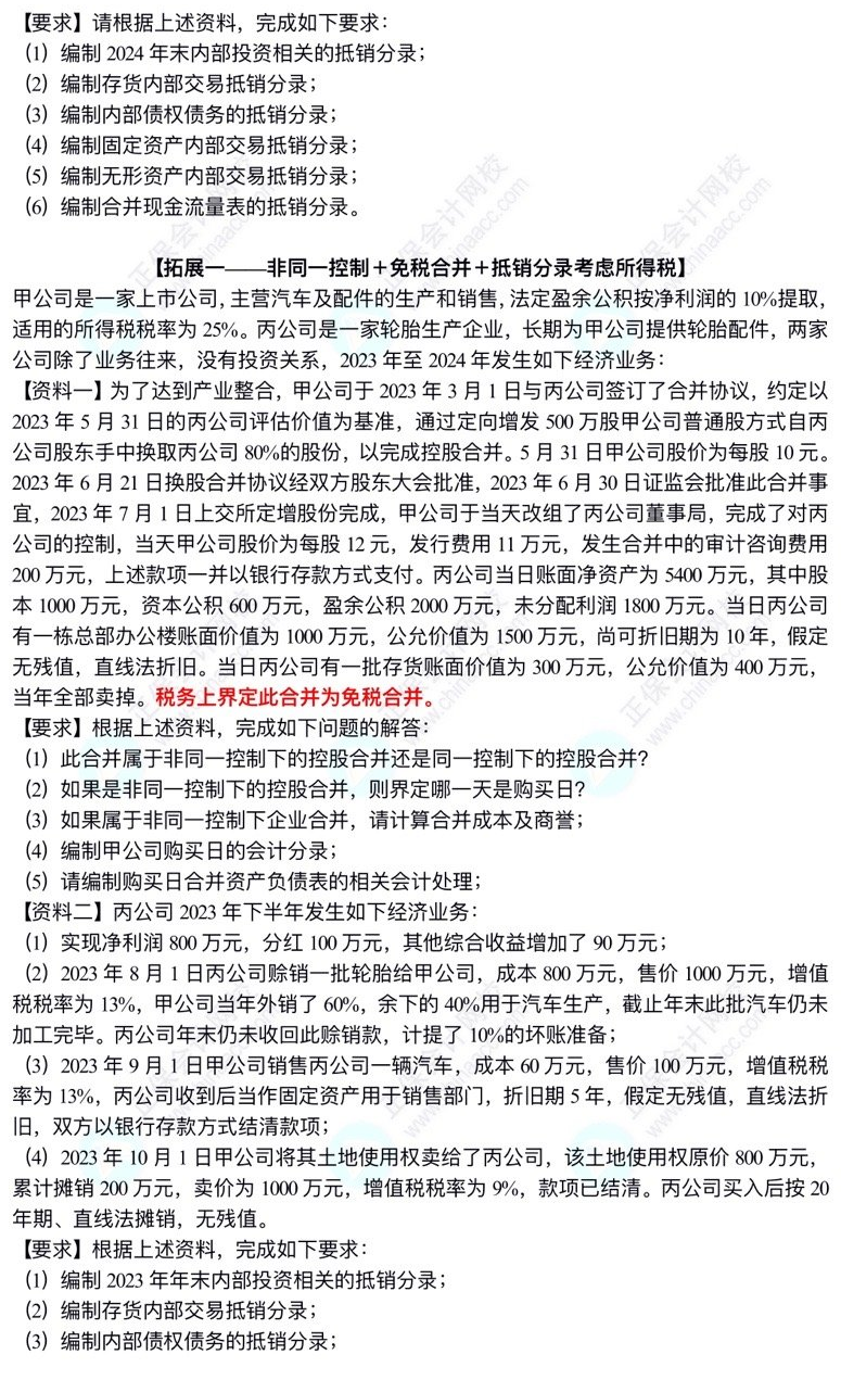 【題目】高志謙中級會計實務母題——合并報表