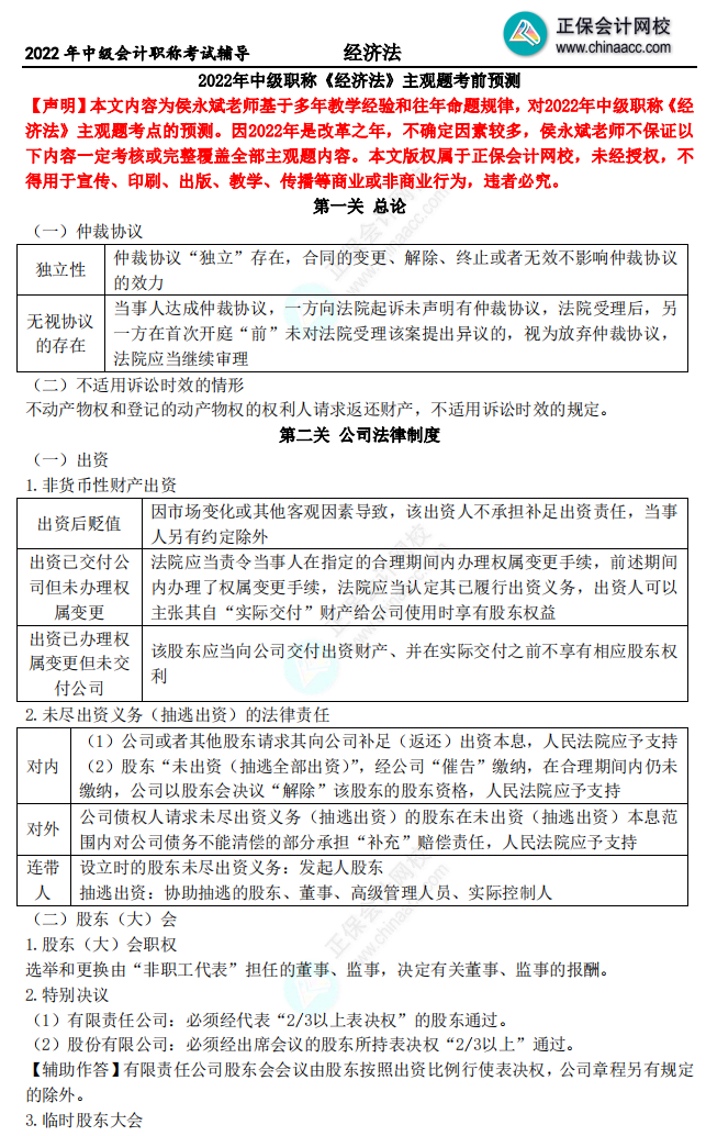 【13頁下載版】2022侯永斌中級會計經濟法主觀題核心考點提示