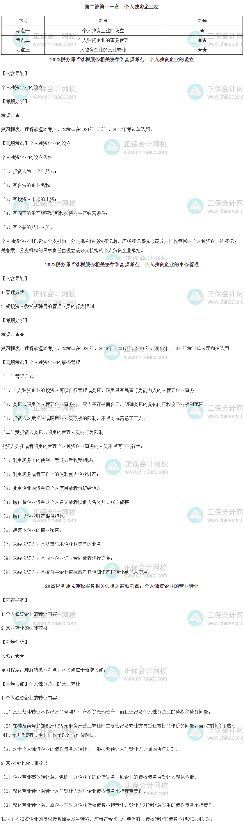 2022稅務師考試《法律》第二篇第十一章高頻考點匯總