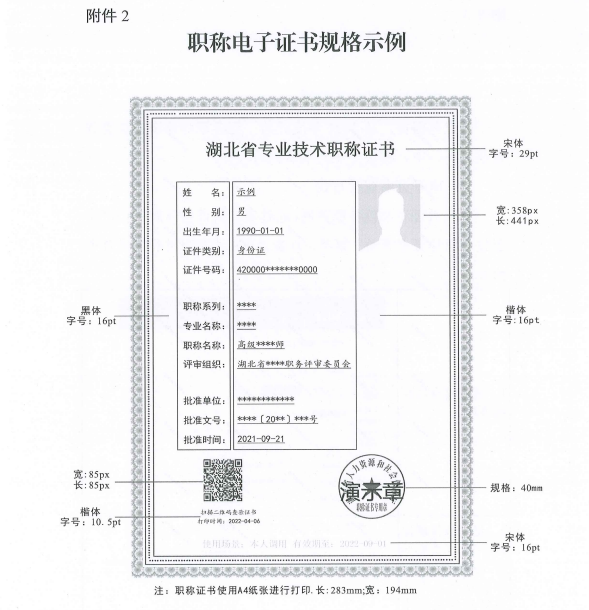 湖北省關于實行專業技術職稱電子證書的通知
