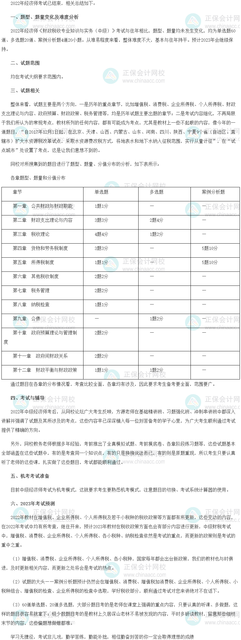 2022年中級經濟師《財政稅收》考情分析及2023考情預測