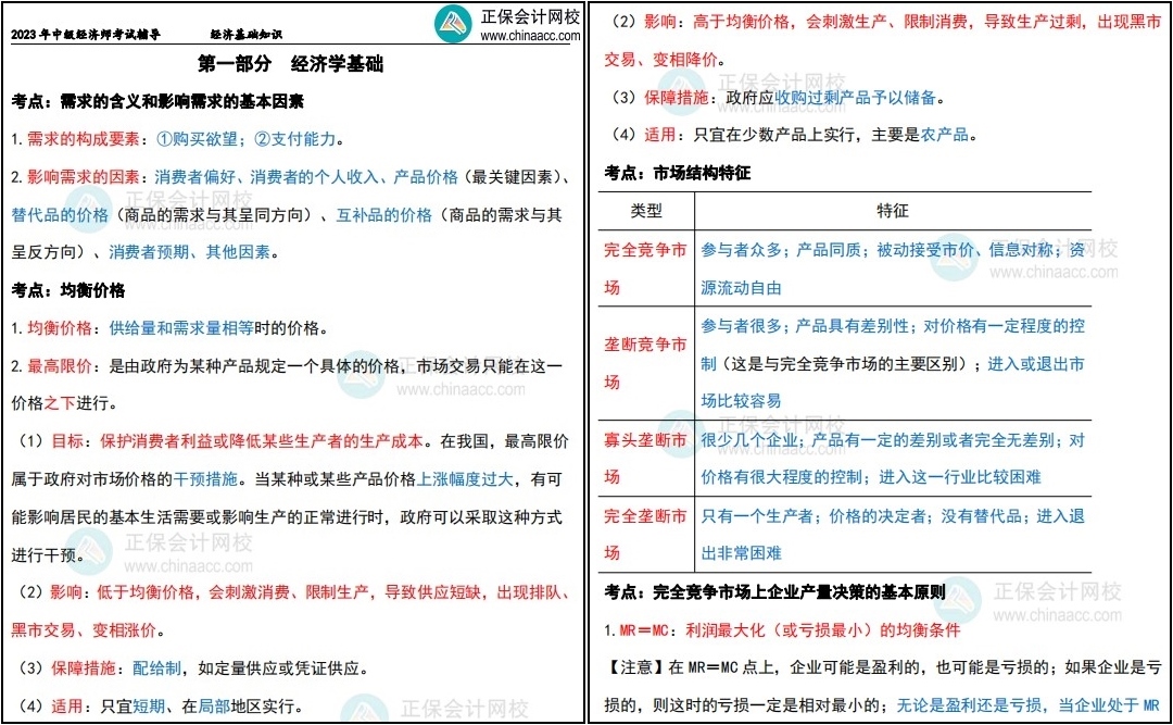 中級經濟師三色筆記