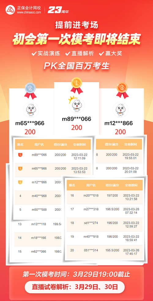 即將結(jié)束！2023初級會計第一次模考答題入口19點關(guān)閉！