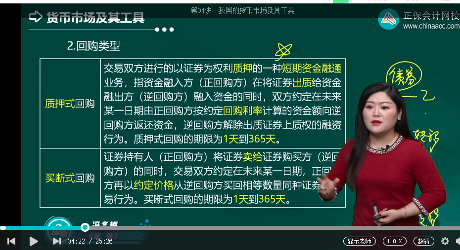中級經濟師《金融》試題回憶：買斷式回購的概念