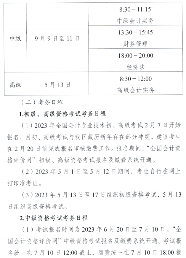 西藏阿里地區2023年中級會計職稱報名簡章公布