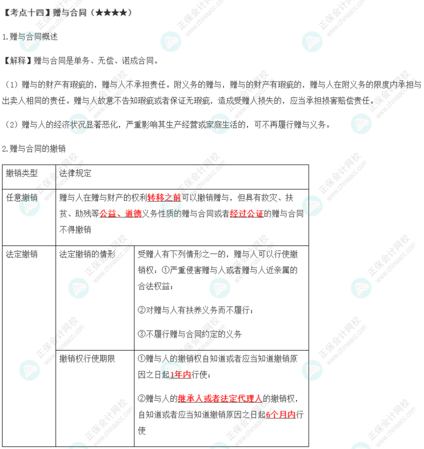 2023年注會《經濟法》第4章高頻考點14：贈與合同