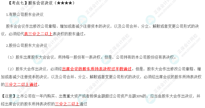 2023年注會《經濟法》第6章高頻考點7：股東會議決議