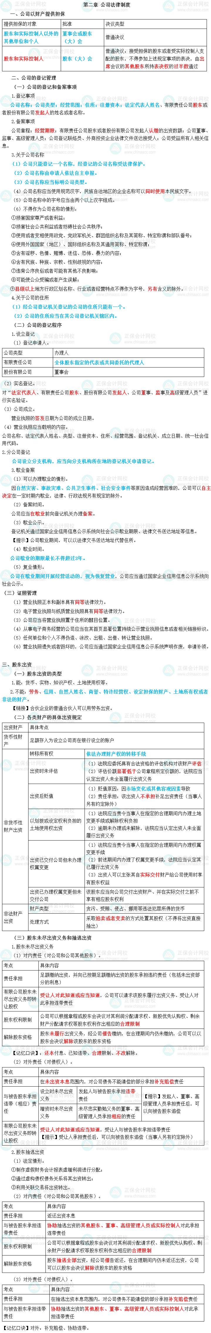 2023年中級會計職稱《經濟法》三色筆記第二章：公司法律制度