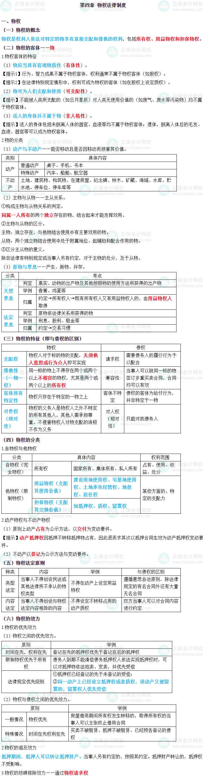 2023年中級會計職稱《經濟法》三色筆記第四章：物權法律制度