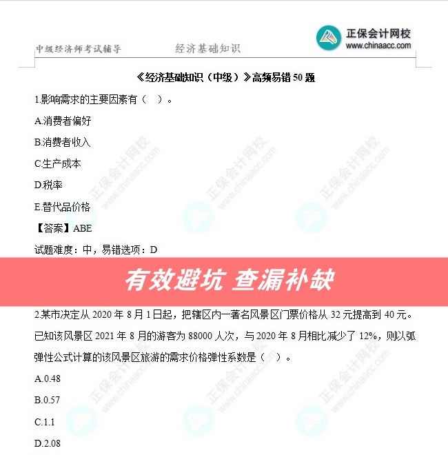 中級經濟師高頻易錯50題