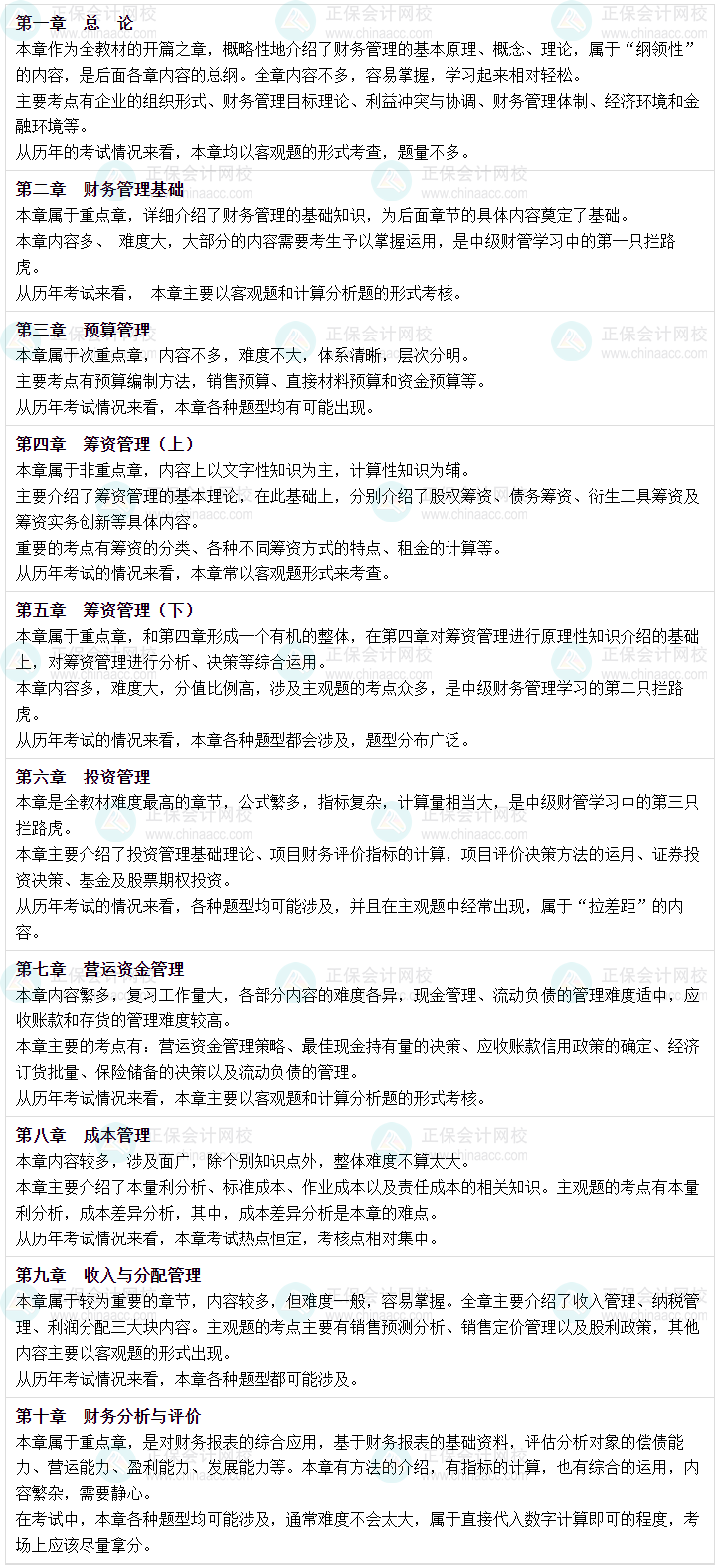 2024年中級會計預習備考 財務管理10章逐章學習策略