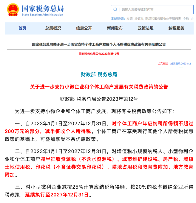 六稅兩費最新優惠政策！
