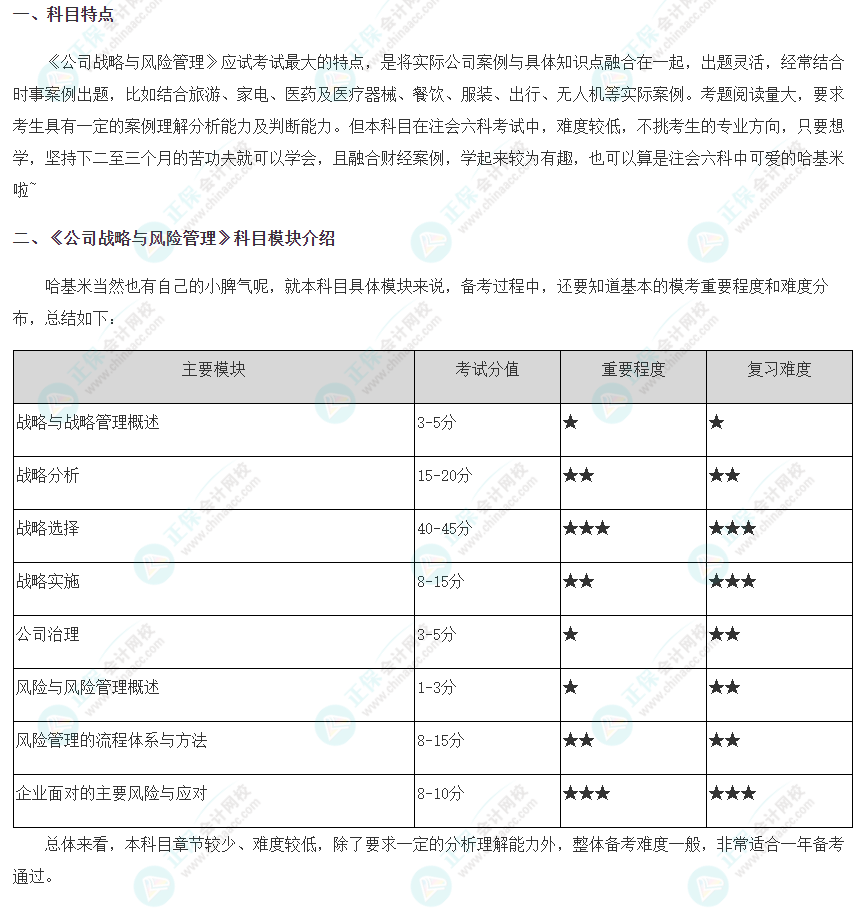 2024年注會《公司戰略與風險管理》科目特點