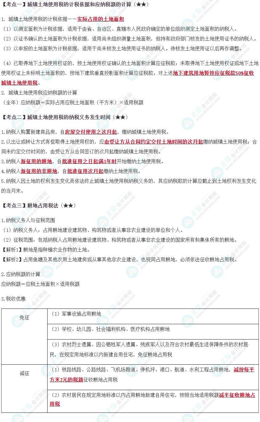 2024年注會《稅法》預習考點（第九章）