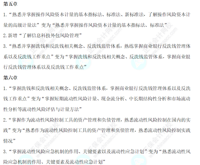 2024年銀行從業《風險管理（中級）》大綱對比