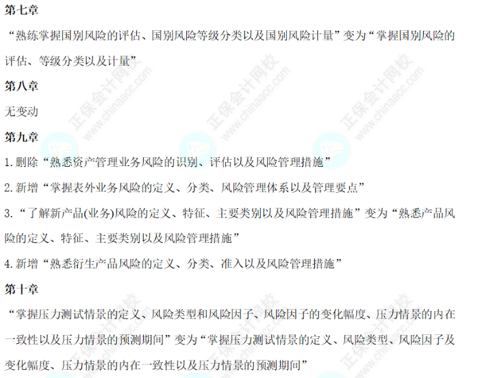2024年銀行從業《風險管理（中級）》大綱對比