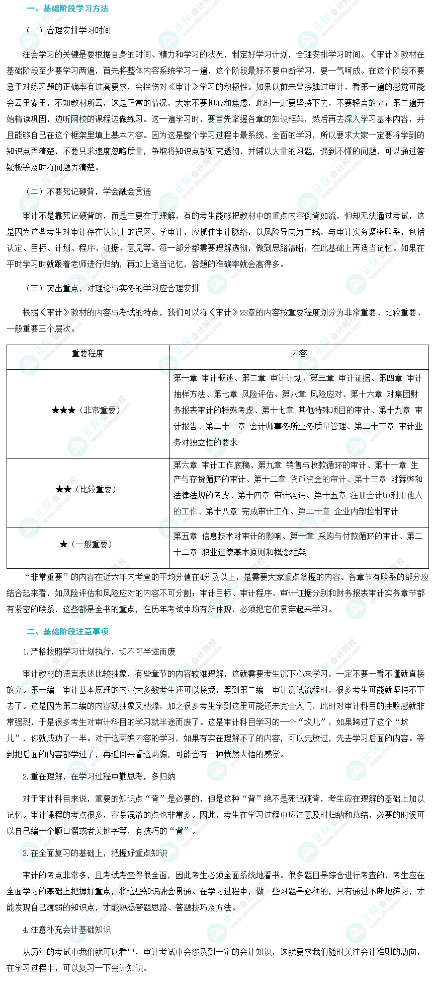 2024注會《審計》基礎(chǔ)階段學(xué)習(xí)方法及注意事項