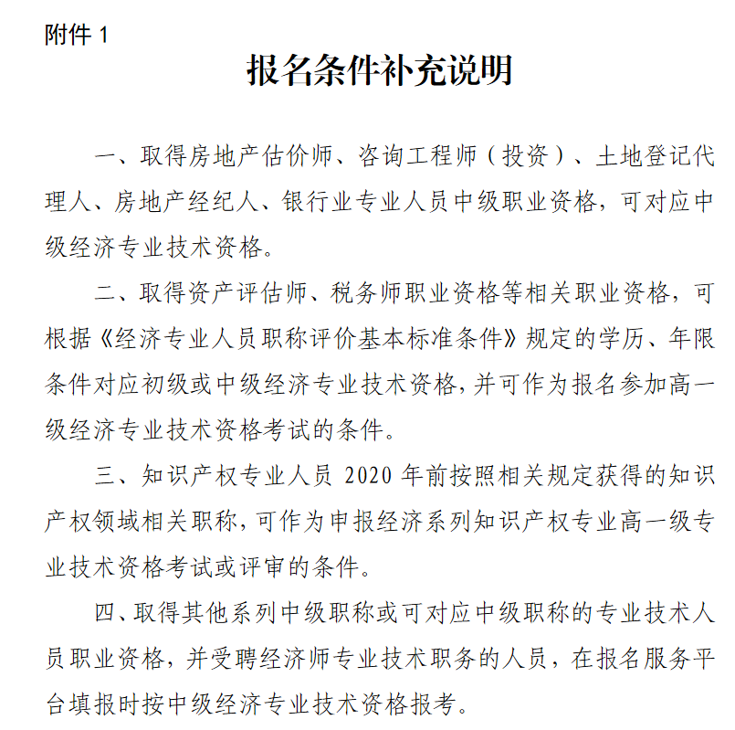 高級經濟師報名條件補充說明