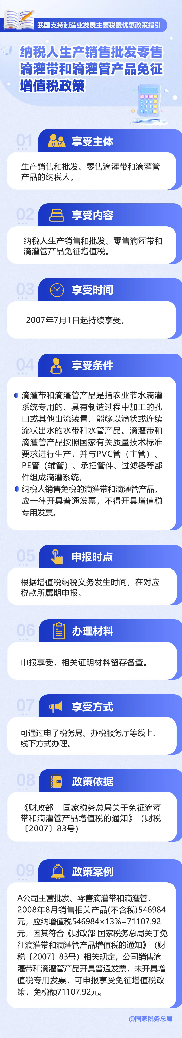納稅人生產銷售批發零售滴灌帶和滴灌管產品免征增值稅政策