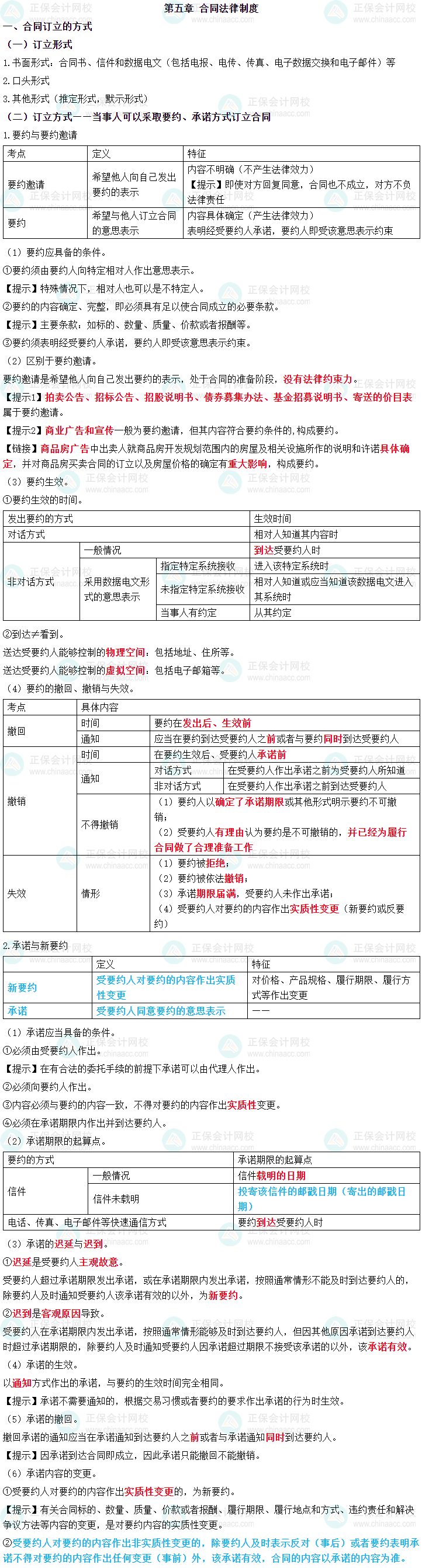 2024年中級會計(jì)職稱《經(jīng)濟(jì)法》三色筆記第五章-合同法律制度