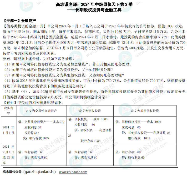 【答案】2024年《中級會計實務》母儀天下第二季-長期股權投資與金融工具