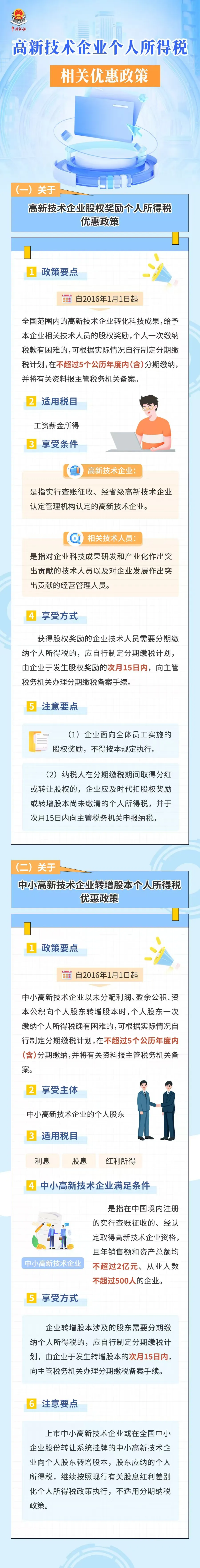 高新技術(shù)企業(yè)個人所得稅相關(guān)優(yōu)惠政策！