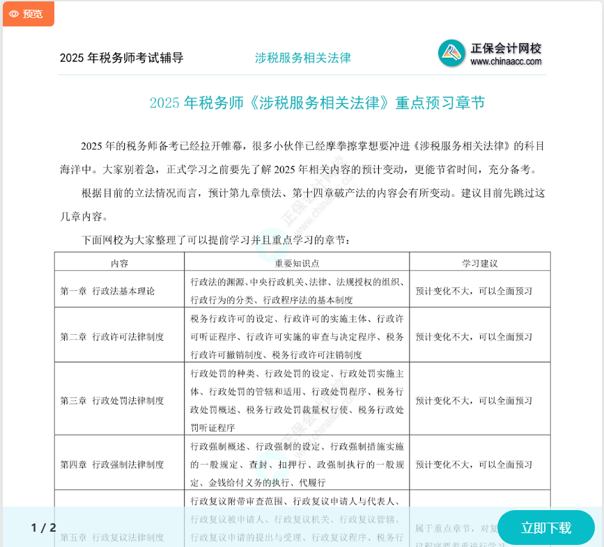 2025年稅務師《涉稅服務相關法律》重點預習章節