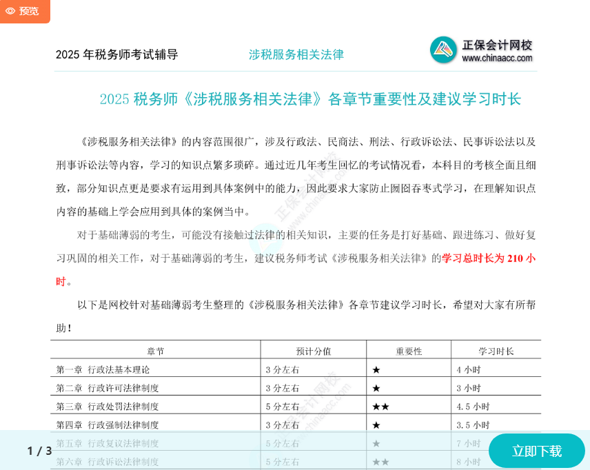 2025年稅務(wù)師《涉稅服務(wù)相關(guān)法律》各章節(jié)建議學(xué)習(xí)時(shí)長(zhǎng)及重要性